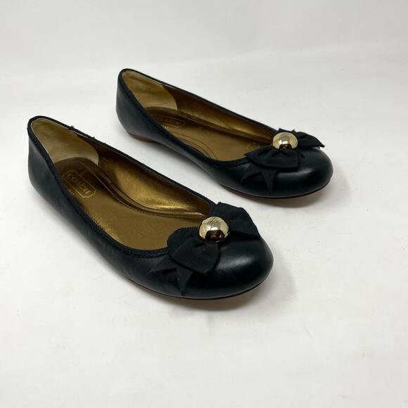 Coach Antonia Black Leather Classic Ballet Flats Shoes Bow Logo preppy Womens 7 - Picture 1 of 16